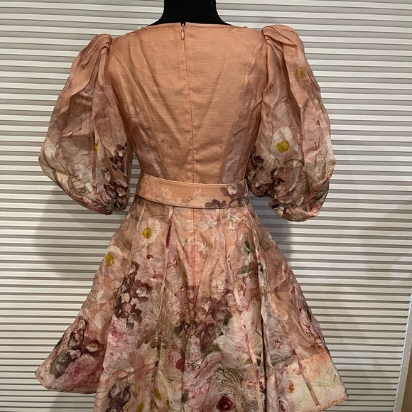 NWT Zimmermann Dancer Floral PuffSleeve Mini Dress Blush Garden Flora - Picture 4 of 11